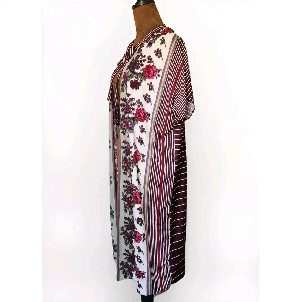 Handmade Vintage Cardigan Robe Short Sleeve Women's Floral Roses Striped‎ OS